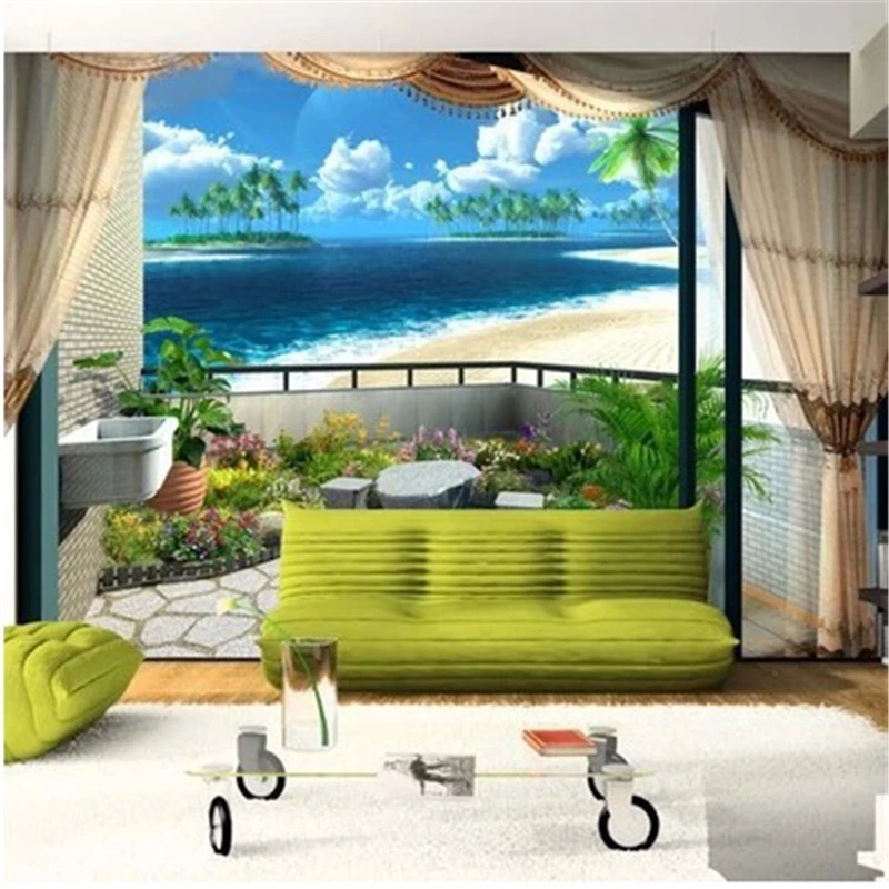 

beibehang 3d mural wall paper Beach blue sky / clouds stylish minimalist living room bedroom Mediterranean 3d photo wallpaper