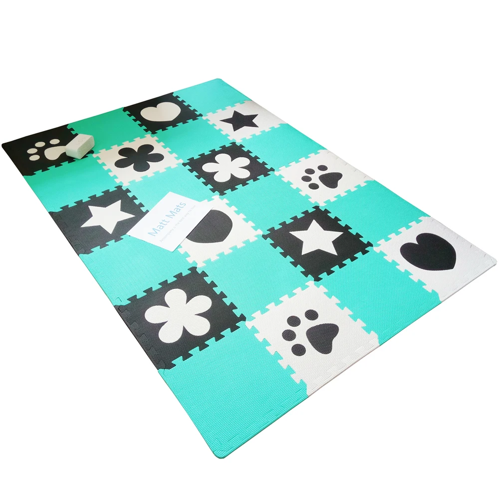 Tapis Puzzle Fitness 90x90cm - Mousse EVA épaisse 4cm - Bleu/Noir - Eyepower