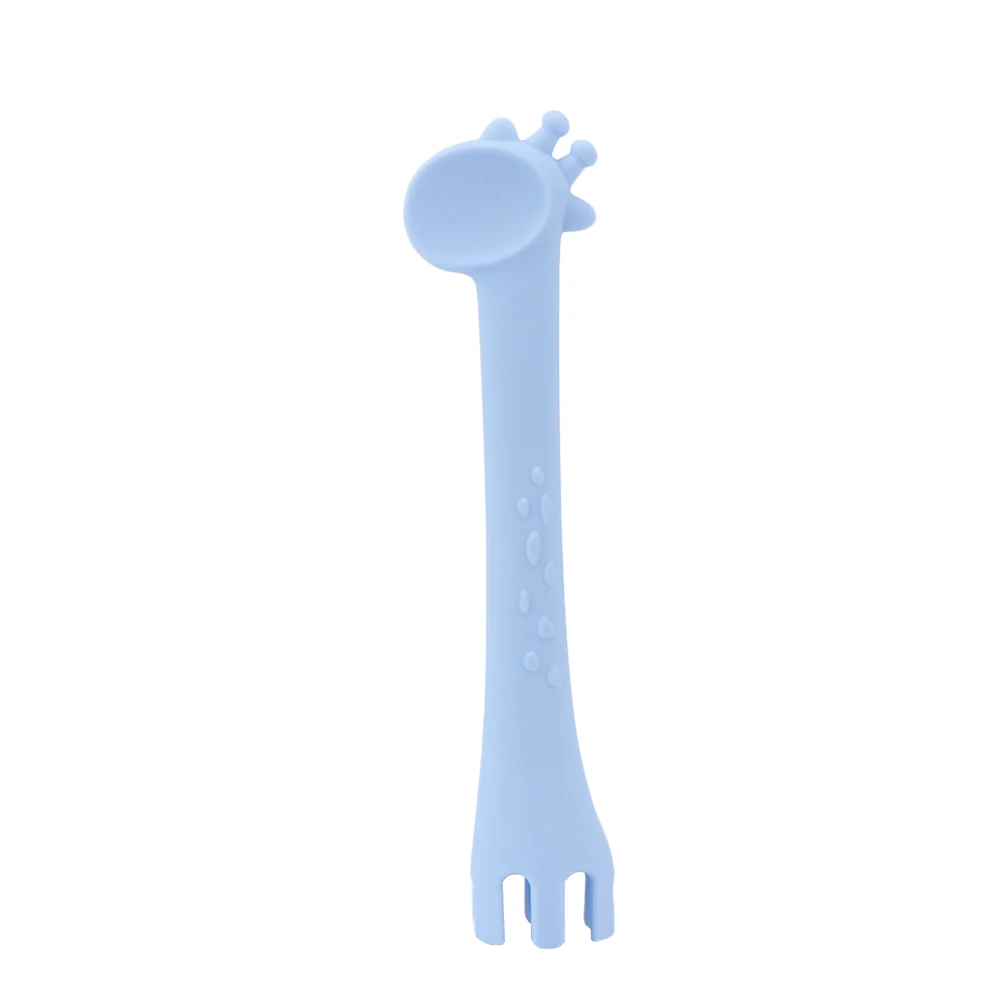 1 шт., силиконовая ложка для кормления с изображением жирафа, вилка, два в одном, безопасная посуда, Детские Обучающие ложки, ложка для