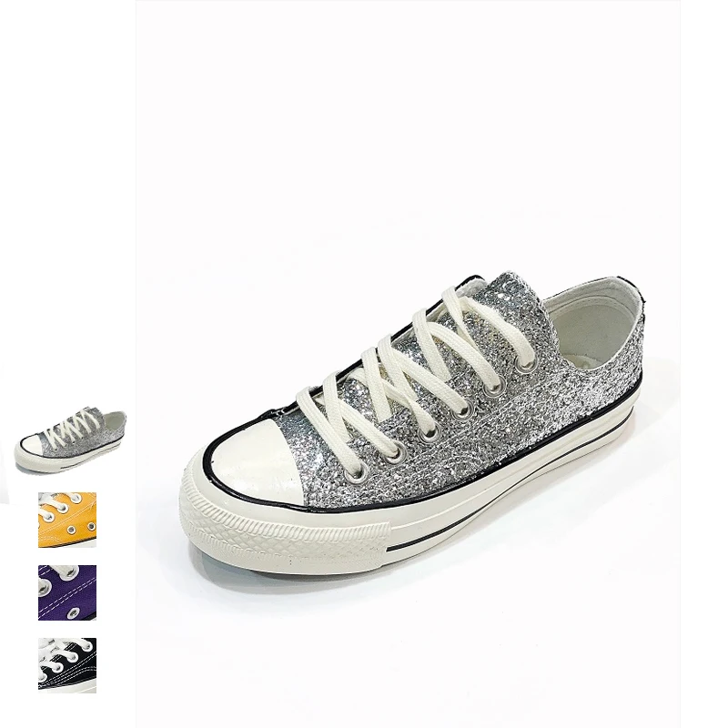 

2019 Women Vulcanized Shoes New Arrival Fashion Female Bling Shoes Leisure Flats Footwear Patchwork Design Low Flats Heels Shoes