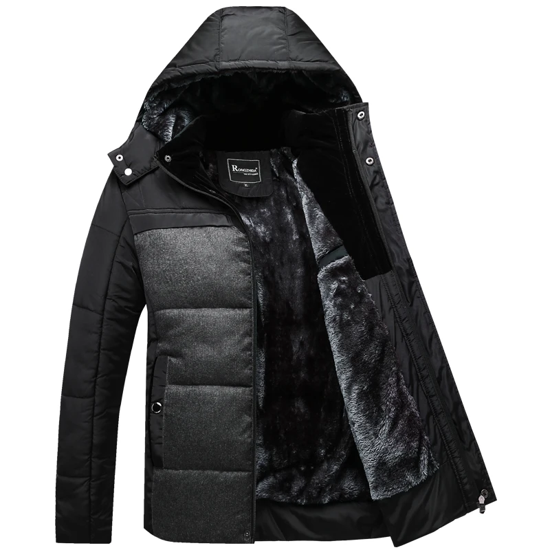 Winter Coat Men black puffer jacket warm male overcoat parka outwear cotton padded hooded down coat