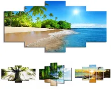 

Eucalyptus Tree Seascape Canvas Painting Wall Art Print 5 Panel Poster HD Landscape Modular Pictures for Living Room Home Decor