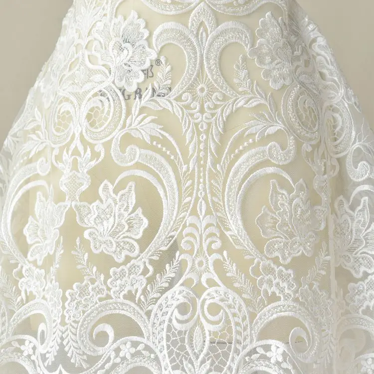 Элегантное свадебное платье с вышивкой сетка из кружевной ткани с блестками ручной работы DIY аксессуары ширина 130 см 1 ярд