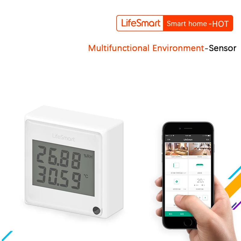 

Lifesmart Multifunctional Environment-Sensor Monitor Light Temperature Humidity Phone Realtime View Remote Control by APP 433MHZ