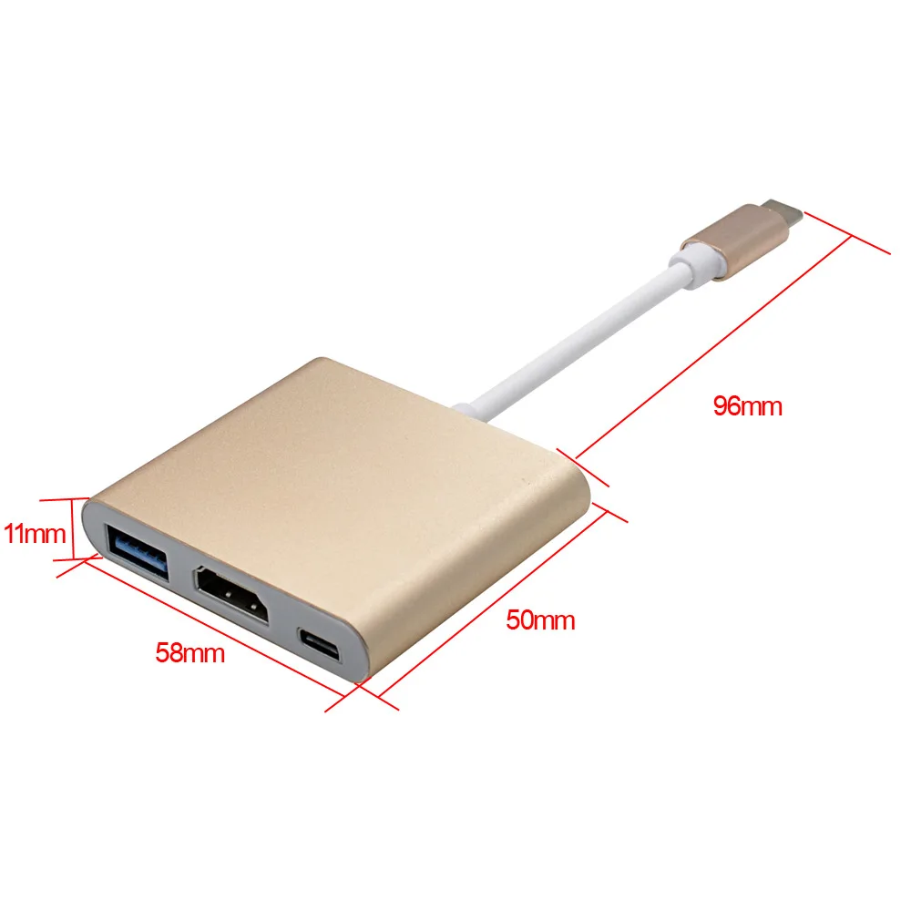 USB-C многопортовый концентратор адаптер 3-в-1 Тип C преобразователь с 1 взаимный обмен данными между компьютером и периферийными устройствами 3,0 Порты и разъёмы, 1 1080 P HDMI Выход и 1 Тип-c зарядка PD Порты и разъёмы