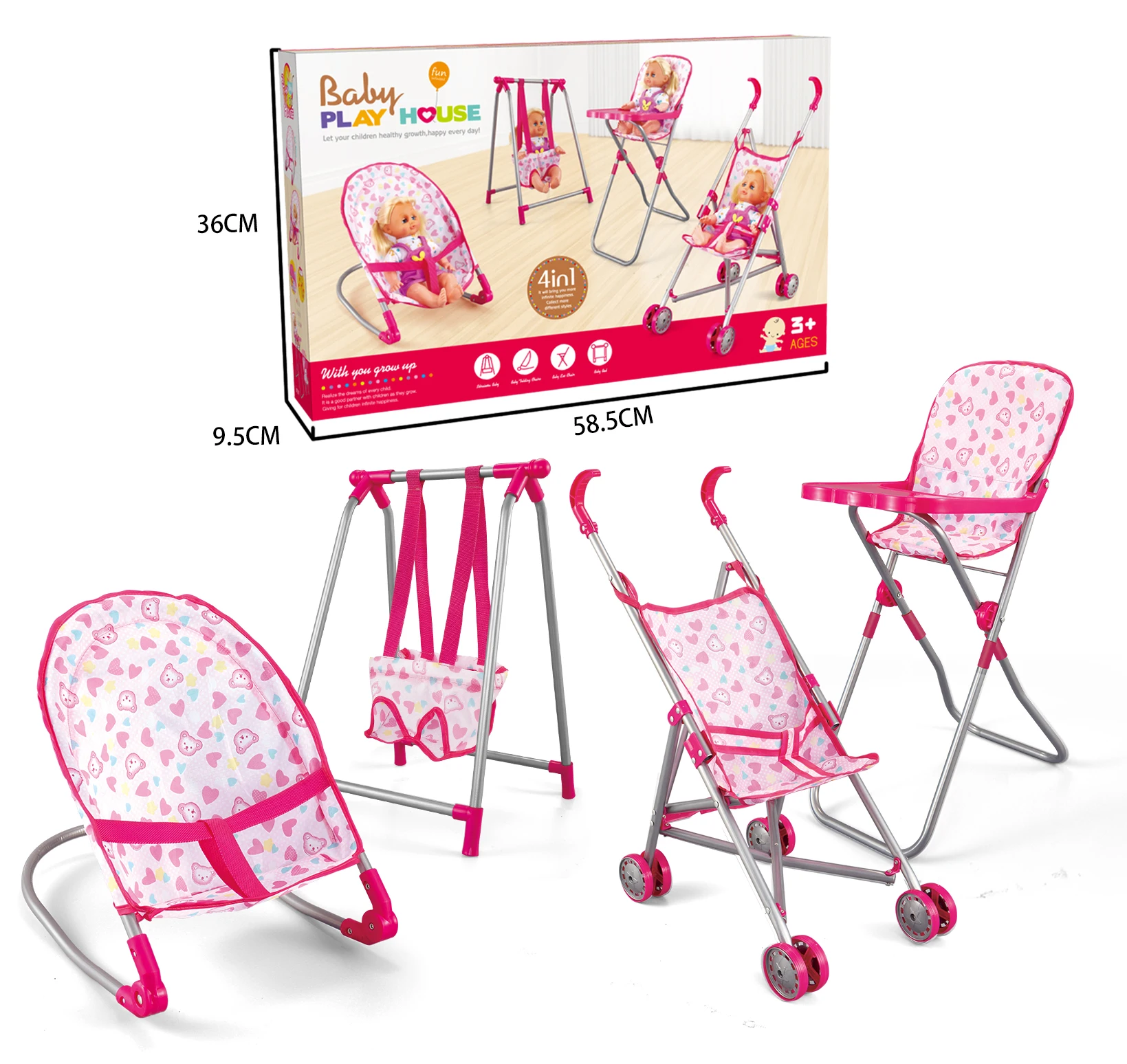 4 в 1 набор мебели для кукольного дома, кукольная коляска, кресло-качалка для маленьких девочек, имитация ролевых игр, набор игрушек - Цвет: S8847