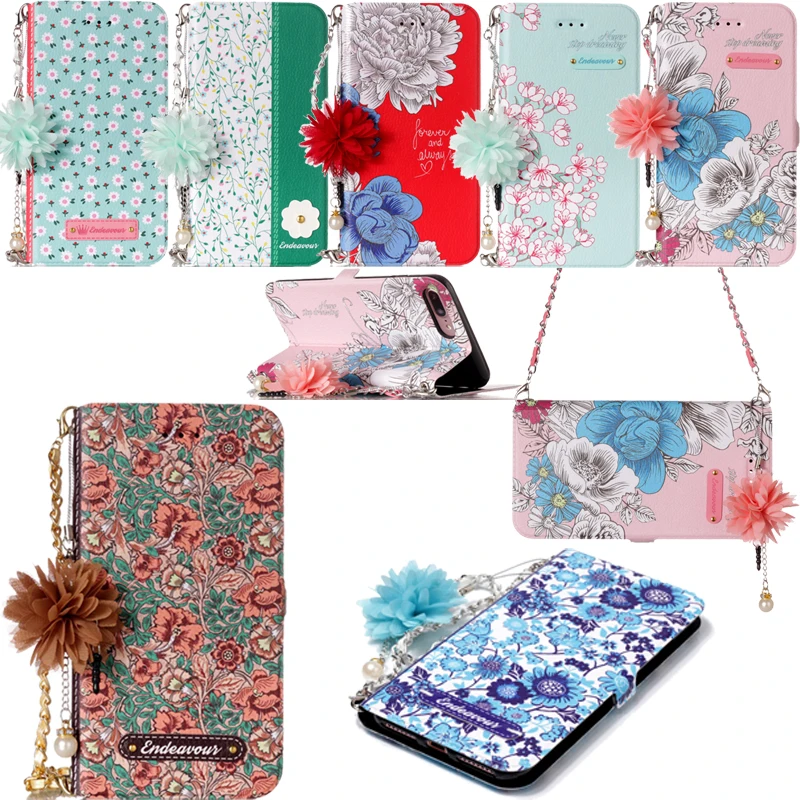 

Strap Chain Floral Flower Leather Flip Wallet Phone Silicone Soft Case Cover Shell Stands for Huawei P8 Lite 2017 P9 P10 Lite