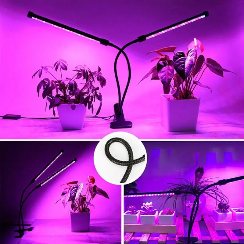 

USB 18W Timer Setting Plant Grow Light Dual Head 5 Dimiming Level Flowering Hydroponics System UV Garden LED Grow Lamp Z2