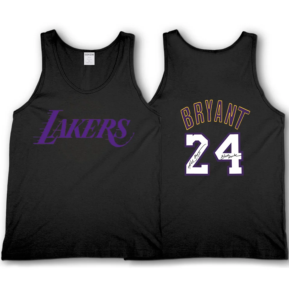 

100% Cotton Lakers Kobe Bryant 24 Signature Prin Men Tank Tops Leisure High Quality Undershirt Loose Singlet plus size Vest