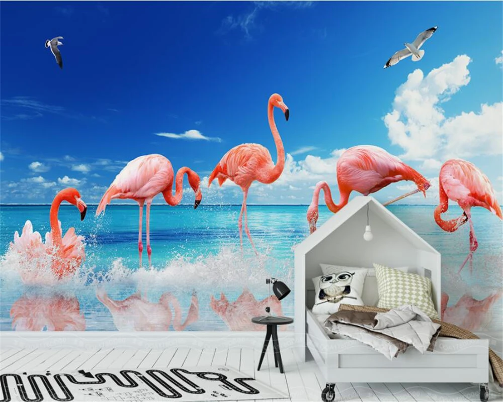 

Beibehang Custom Wallpaper HD Modern Modern Simple Small Fresh Flamingo Background Wall Home Decor Background 3D Wallpaper mural
