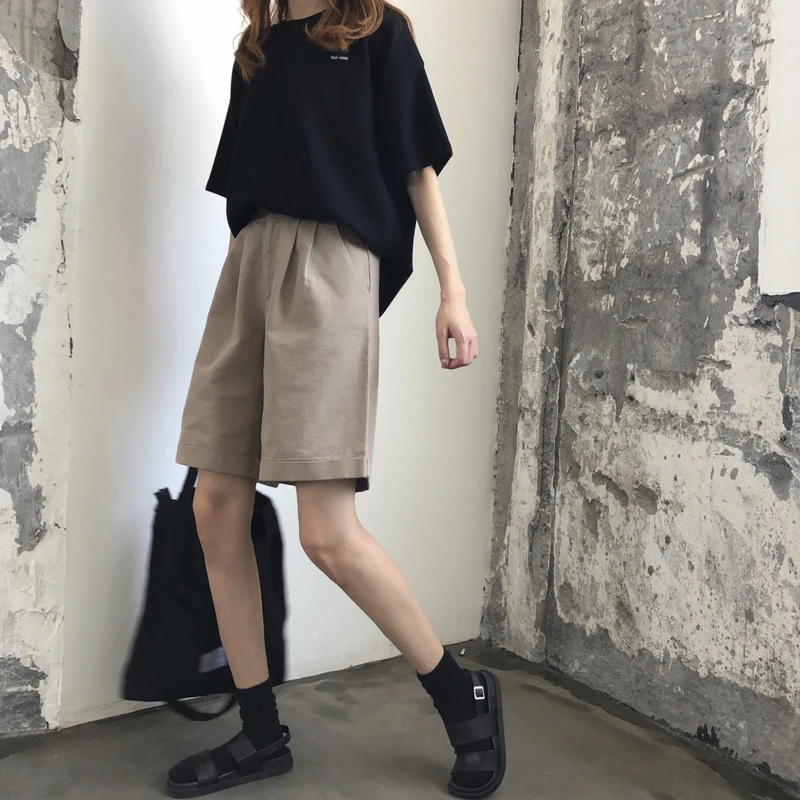 womens high waisted knee length shorts