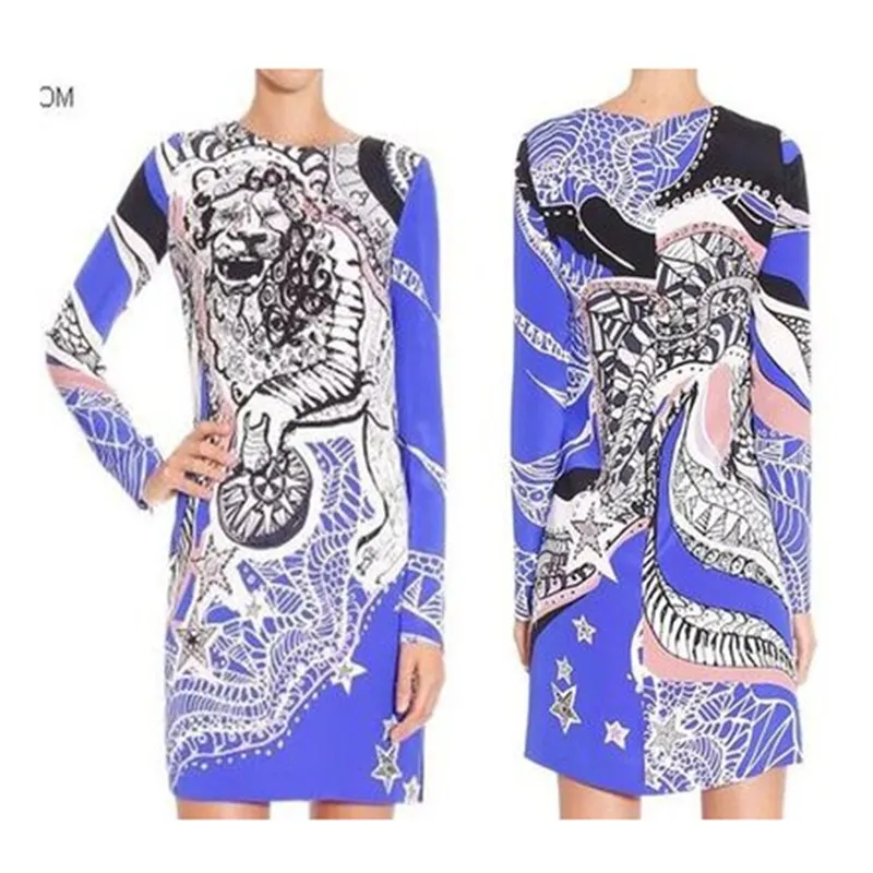 Spring New Arrival Elastic Dress Ladies' Elegant Geometric Print Long Sleeves Plus size XXL Stretch Day | Женская одежда