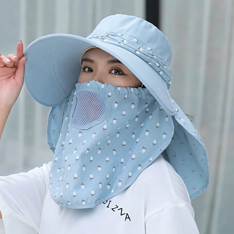 

UV Protection Beach Caps Summer Face Neck Mask Flap Boonie Hat Fishing Hiking Outdoor Sun Bucket Cap Women Wide Brim Sun Hat