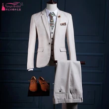 Высокое качество бежевый свадебные смокинги Элегантный 3 предмета Для Мужчин's Жених костюмы best Для мужчин Жених прет одна кнопка смокинги ZX002