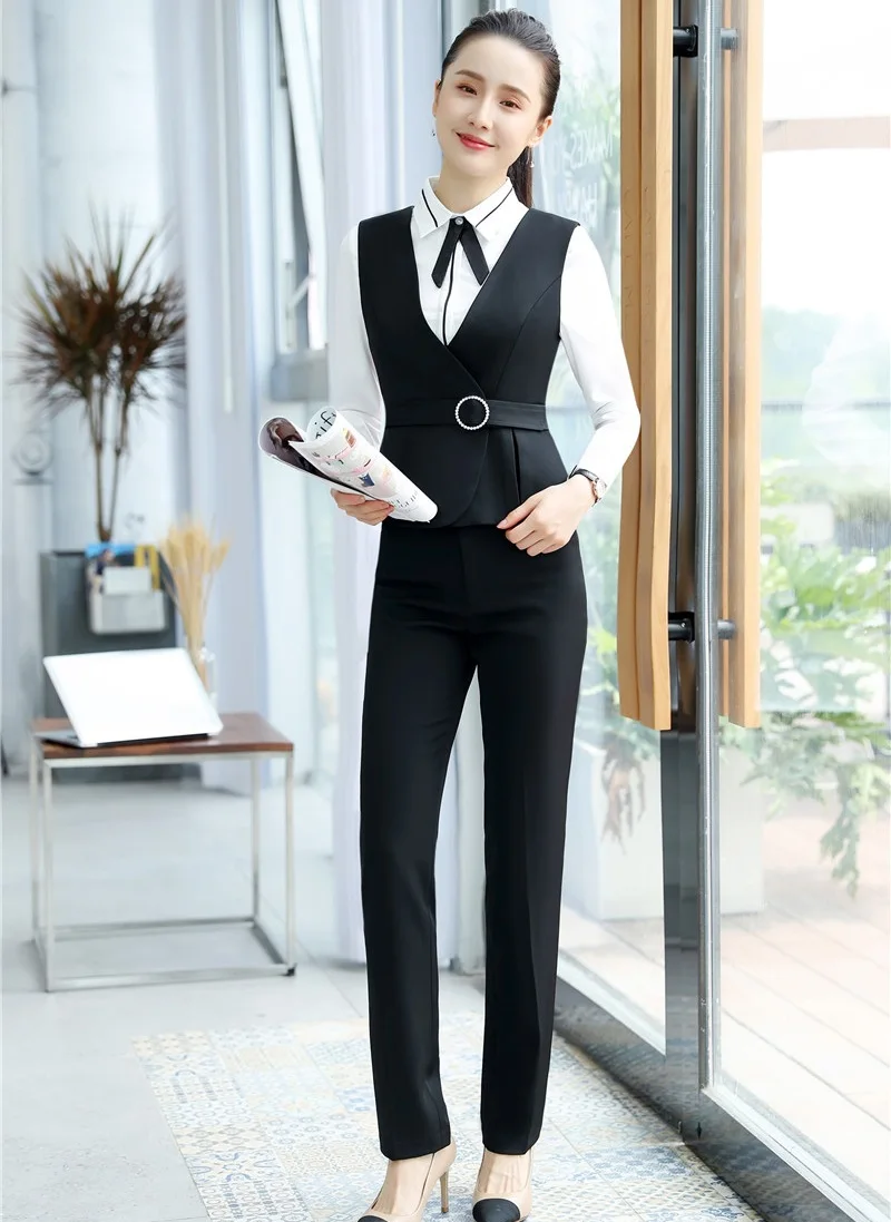 Styles Ensembles Pièce Uniforme Gilets 2 Pantalon Dames Wasitoat Ol Femmes Bureau Noir Top amp; Mode Et 0OPq6wac