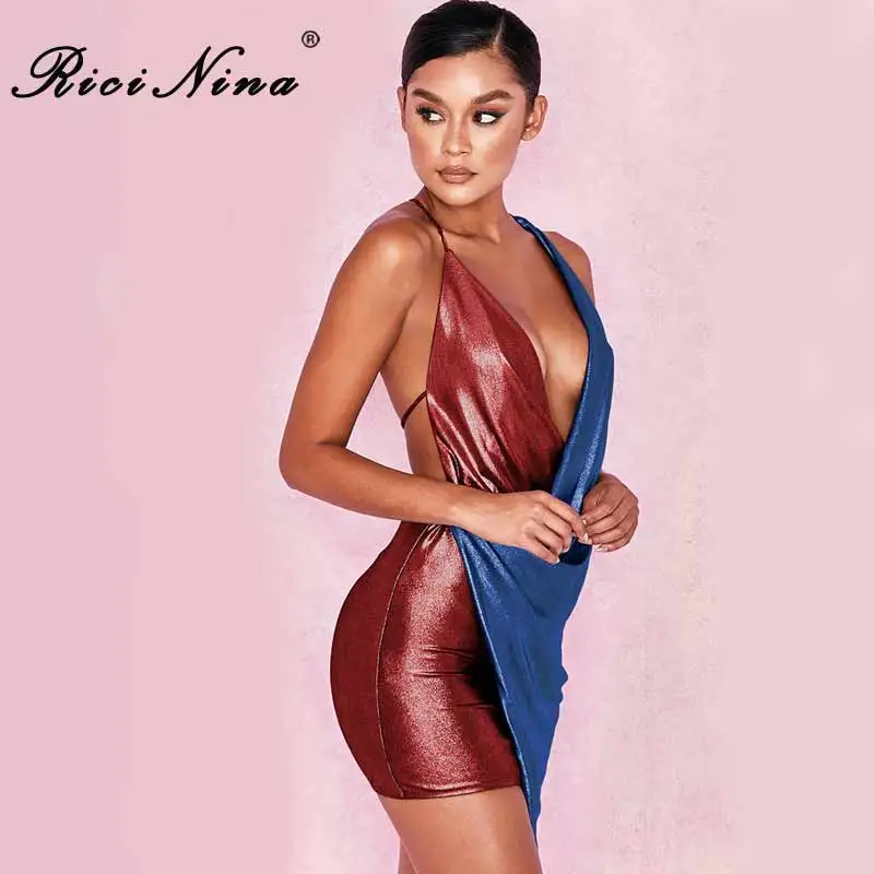RICININA 2019 Women Dress Woman Deep V-Neck Sleeveless Backless Cross Bandage Mini Dress Ladies Casual Sexy Bodycon Dresses