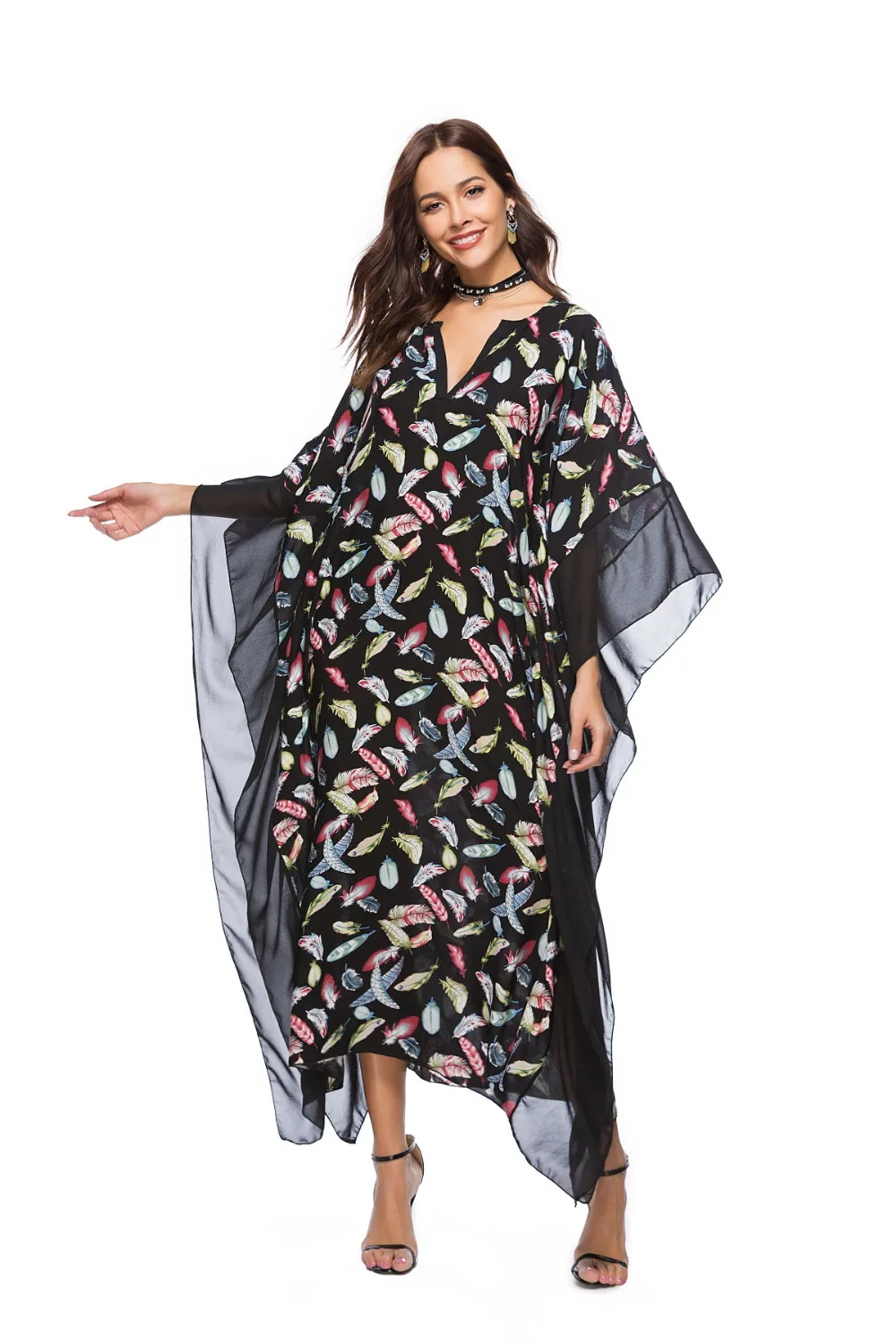 New Arrival 2018 Women Kaftan Long Boho Dress Plus Size Summer Chiffon ...