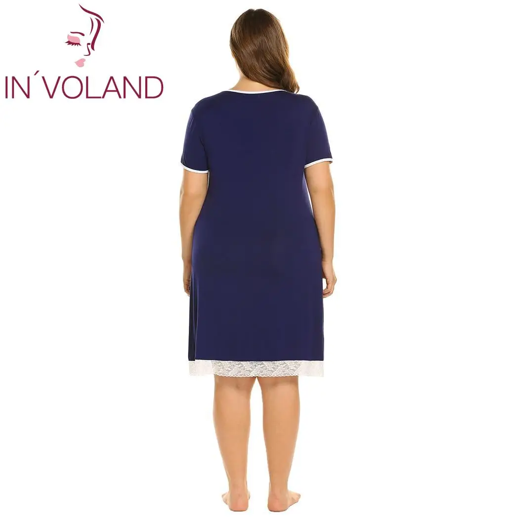 IN'VOALND размера плюс, кружевная женская ночная рубашка, повседневная, короткий рукав, платье для сна, мягкая, o-образный вырез, женская ночная рубашка, больше размера