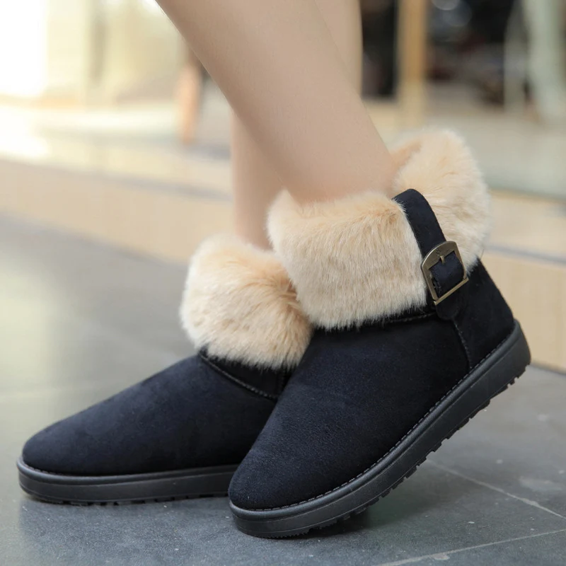 Ryamag/женские зимние ботинки; Теплые Зимние ботильоны на платформе; женская повседневная обувь без застежки с искусственным мехом; короткие ботинки с пряжкой; botas