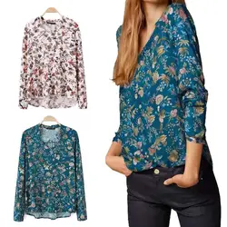 Fashion Ladies' Elegant Impression Elegant Vintage Floral Blouses V Neck Long Sleeve Shirts OL Casual Slim Tops H9 Fashion Ladies' Elegant Impression Elegant Vintage Floral Blouses V Neck Long Sleeve Shirts OL Casual Slim Tops H9
