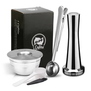 

Behogar 1PC Refillable Stainless Coffee Capsule Filter + 1PCSTamper 2PCS Spoon + 1PC Brush for UCC DP1-CN (W) Coffee Maker