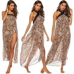 Женская леопардовая кружевная пляжная юбка без рукавов ремень бикини блузка юбка платок для защиты от солнца шифон женские топы с