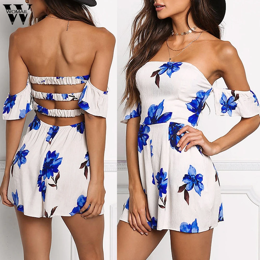 

Womail bodysuit Women Summer Casual Floral Crepe Off Shoulder Playsuit Jumpsuit Romper Trousers Clubwear new 2019 dropship M4