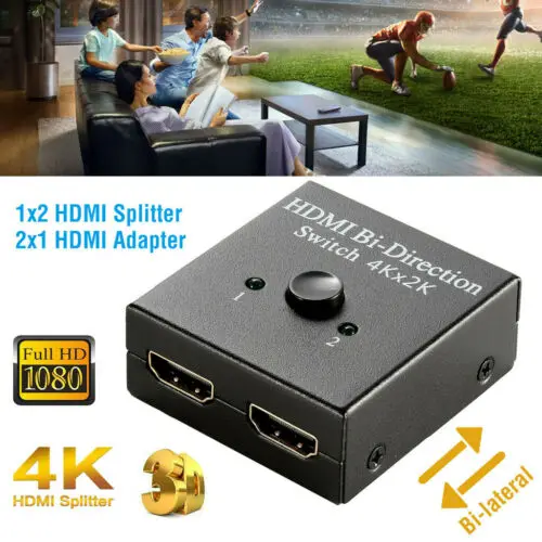 

2x1 1x2 In Out UHD 4K Bi Direction HDMI 2.0 Switch Switcher Splitter Hub HDCP 3D