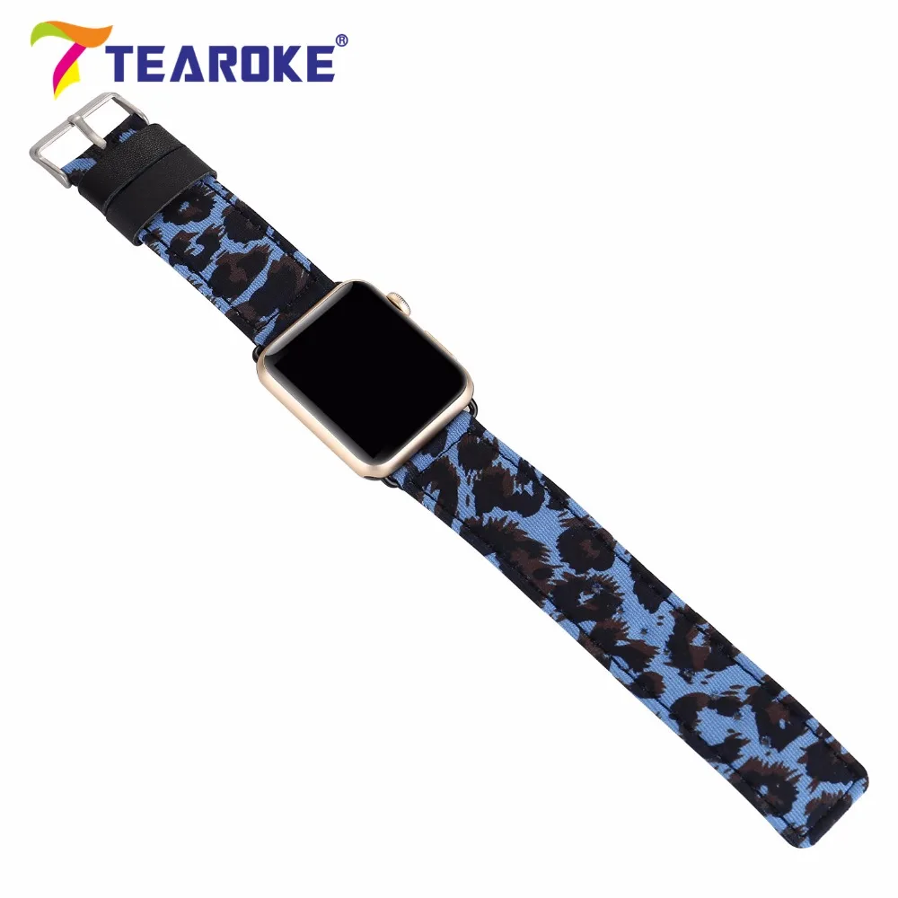 Tearoke Прохладный Leopard живопись нейлон кожаный ремешок для Apple Watch 38 мм 42 мм стильный Для женщин Для мужчин замена ремешок для iwatch