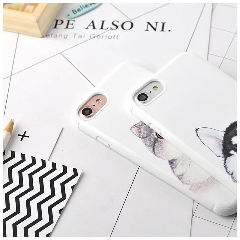 Portefeuille For iPhone X Case Cute Husky Cat Cartoon Patterned Slim Thin Silicone Case Cover For iPhone 10 8 Plus 7 6 6S Coque (6)