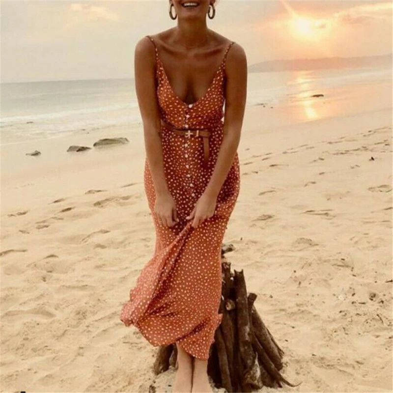 Женщины; Лето; в стиле бохо Макси длинное платье вечернее праздничное пляжное платье Сарафан цветочный принт платье с лямкой на шее без рукавов Vestidos