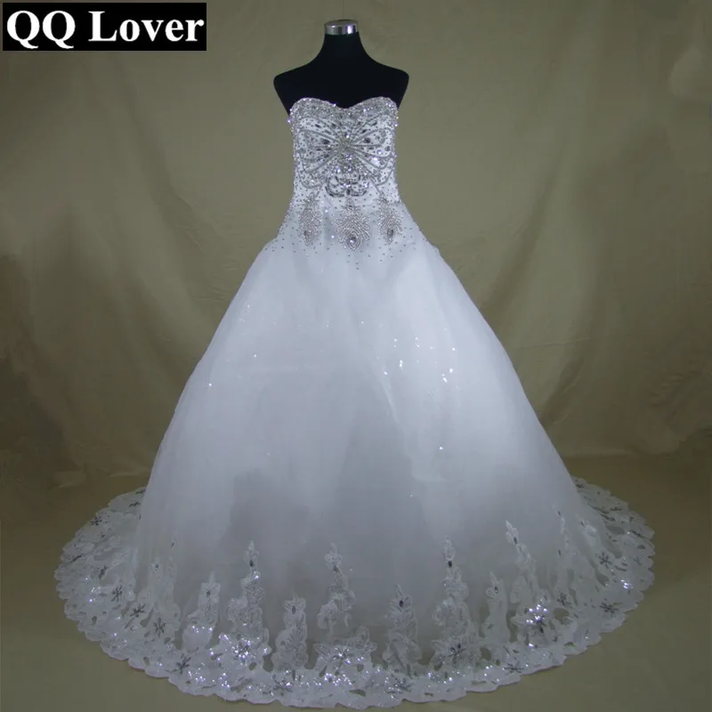 QQ Lover Новый Плюс Размер Vestido De Novia Роскошные Линии Милая аппликация бисером