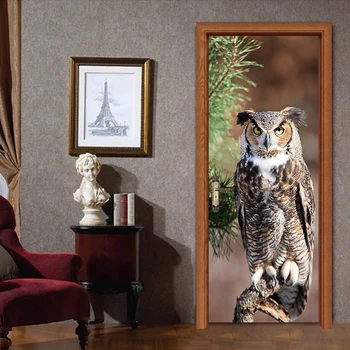 

People Mascot Owls On Tree Branch Door Wall Stickers Sitting Room Bedroom Wall Decals Living Room Bedroom Home Decoration YMT050