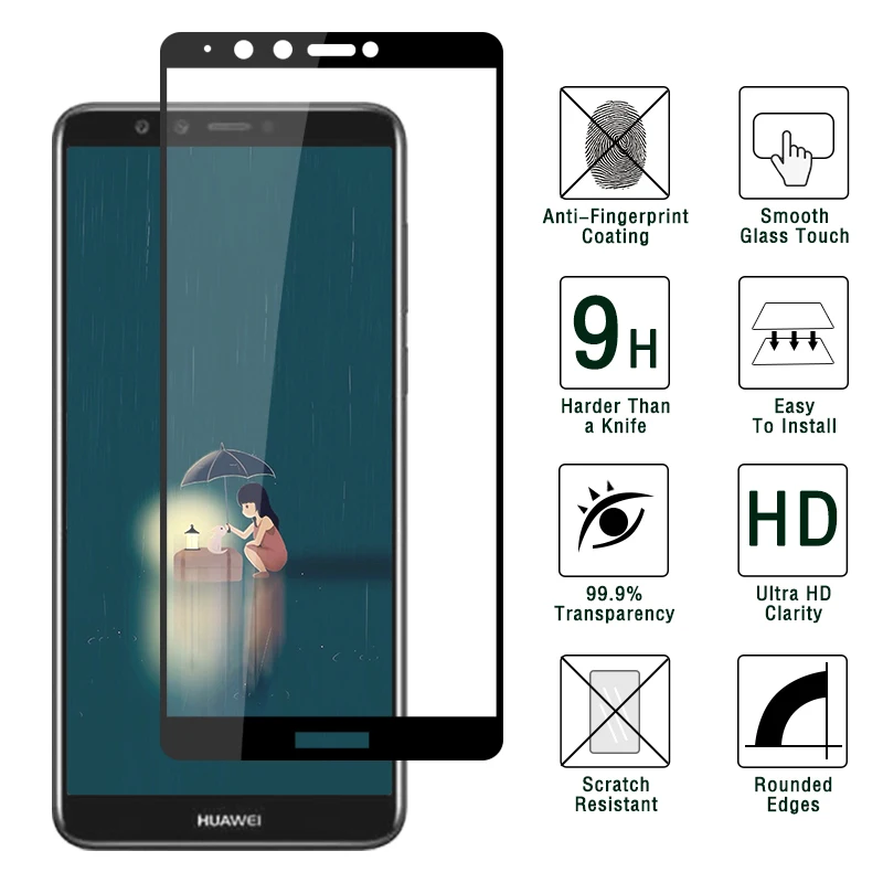 Жесткая Защитная стеклянная пленка для Huawei Y9 2018/Enjoy 8 Plus полное покрытие тонкий