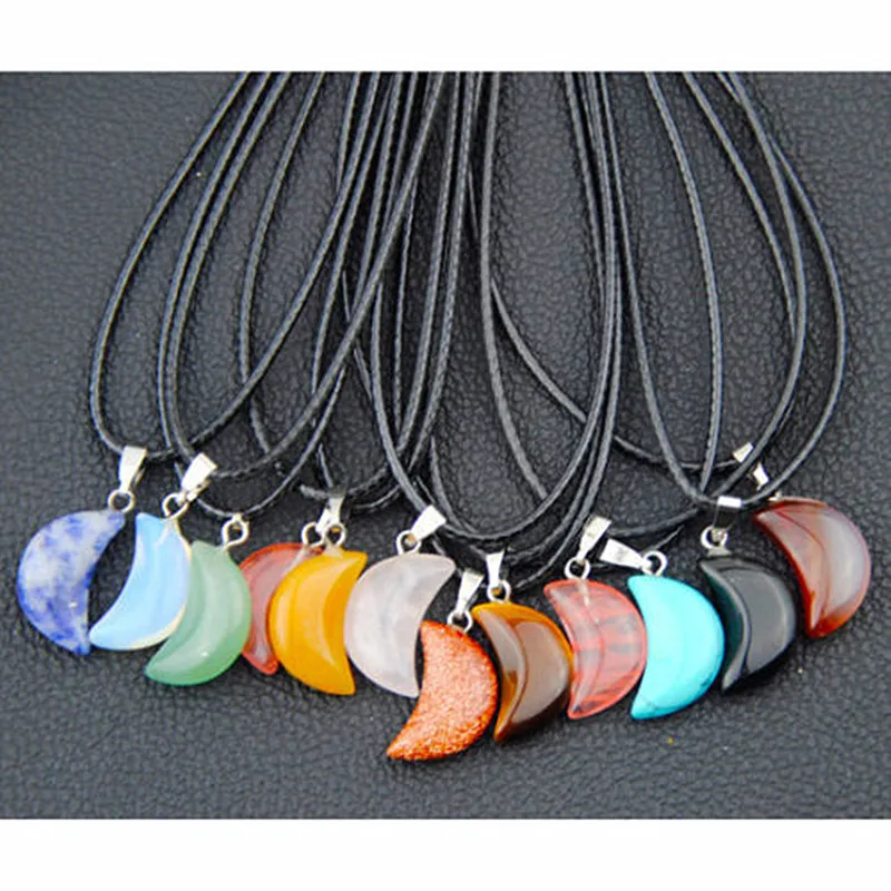 

Lot 12 pcs mixed fashion natural stone moon pendant necklaces lucky gifts MN427