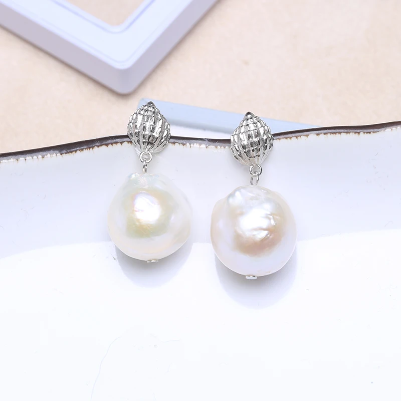 Baroqueonly Bohemia style 925 sterling silver earrings natural irregular Pearl drop Earrings Gifts for woman EAZ