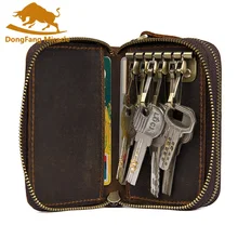 Стиль Crazy Horse кожаная сумка для ключей держатель для карт двойная молния Винтажный Мужской кошелек для монет многофункциональный мужской кошелек для ключей