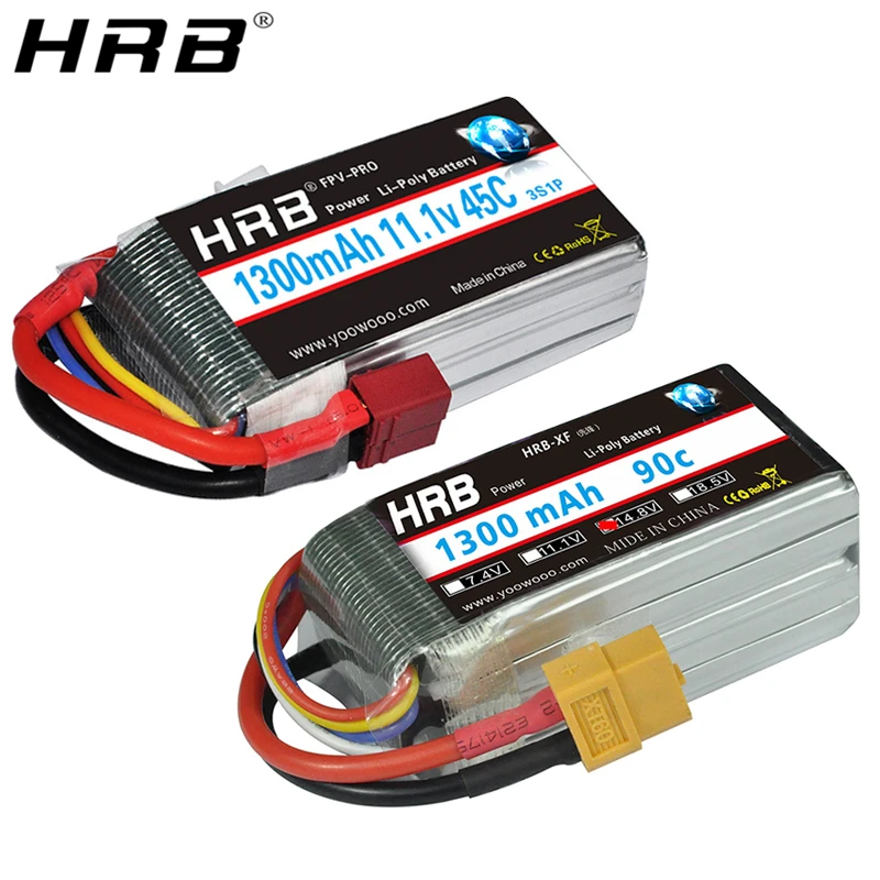 

2PCS HRB 3S Lipo Battery 11.1V 1300mah 4S 6S T Deans XT60 14.8V 22.2V 45C 90C For FPV Drone Airplane Trunk Off Road Car RC Parts