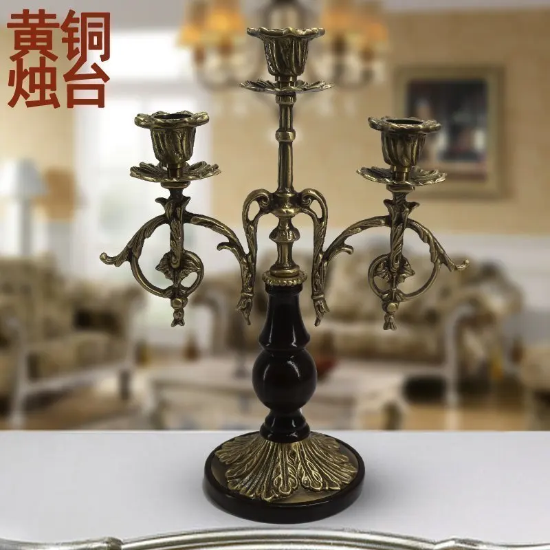 

Five copper head Candlestick European romantic candlelight dinner wedding props wood retro ornaments candle Taiwan