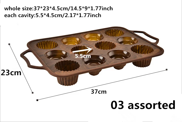 Прочная ручка и антипригарным 12-чашки силиконовая форма для выпечки в форме цветка кекс форма для выпекания canneles пресс-формы для выпечки DIY формы для выпечки - Цвет: 03 assorted