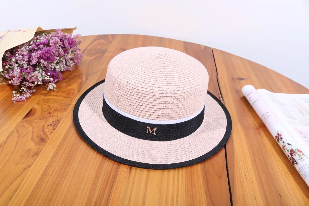 Женская летняя пляжная кепка от солнца, новинка, брендовая соломенная шляпа с плоским верхом, мужская шляпа-канотье, женские шляпы