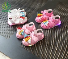 2017 summer new sandals girls princess shoes tassel sandals fashion hollow luminescent sandals LED lights shoes 22-26