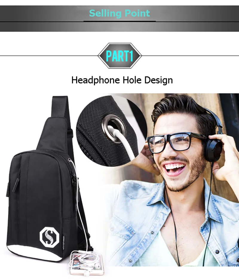 Men Women Backpack USB Charging Oxford Chest Bag Anti Theft Teenager Headphone Hole Night Reflection Design Shoulder Bag BP0221 (20)