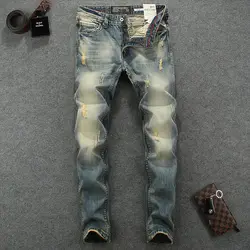 Итальянский стиль модные мужские джинсы Винтаж Дизайнер хлопок джинсовые штаны hombre рваные зауженные джинсы для женщин для мужчин Уличная
