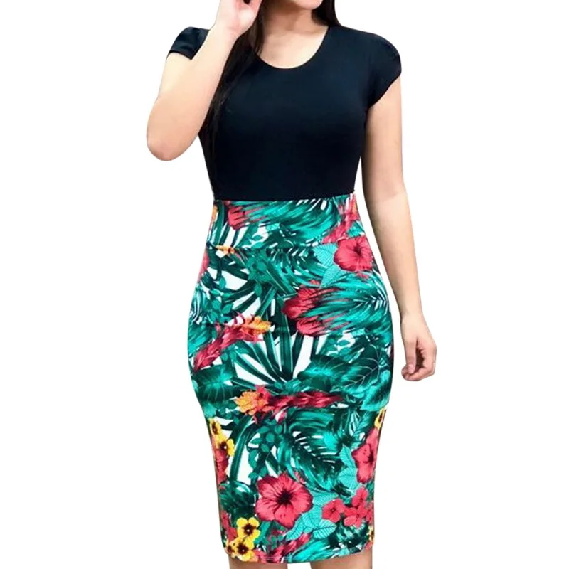 

Laamei 2019 Women Summer Dress 3XL Sexy Elastic Vintage Classic Floral Print Pencil Dresses Evening Party Dress Bodycon Vestidos