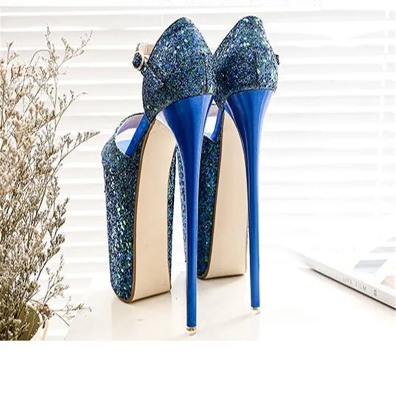 BBZAI/обувь; женские туфли-лодочки; Туфли на каблуке 20 см с пряжкой и открытым носком; блестящая модель принцессы; женские туфли на шпильке; большие размеры 34-43