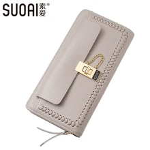 Suoai 2016 nouvelles femmes portefeuille mode Pu longue bourse de haute qualité locale Lady Zipper portefeuilles Dollar prix