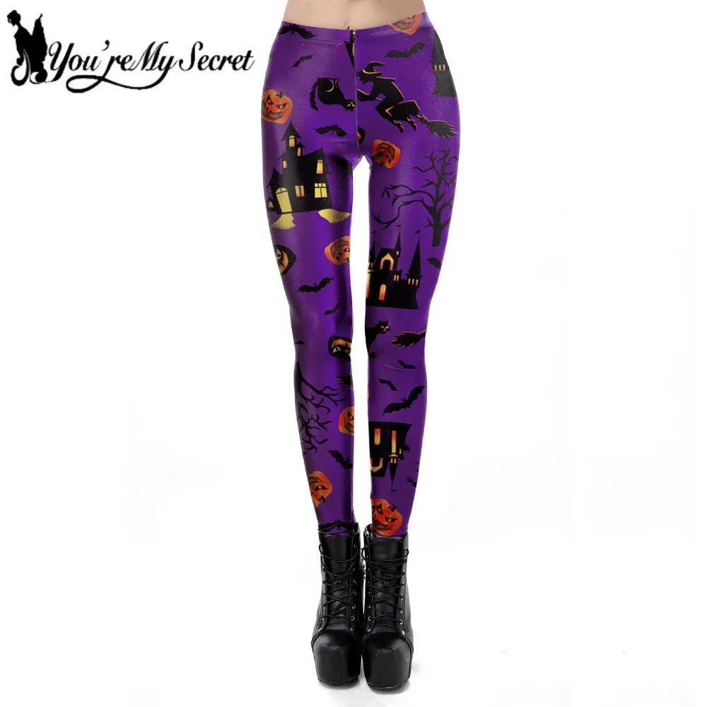 

[You're My Secret] Halloween Haunted House Pumpkin Lantern Leggings Women Slim Skinny Women Bottoms Fitness Printing Mujer Pants