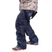 Джинсовые подтяжки для лыжных штанов мужские водонепроницаемые зимние штаны лыжные брюки плотная теплая воздухопроницаемая джинсовая ткань брюки для сноуборда плюс размер S-3XL