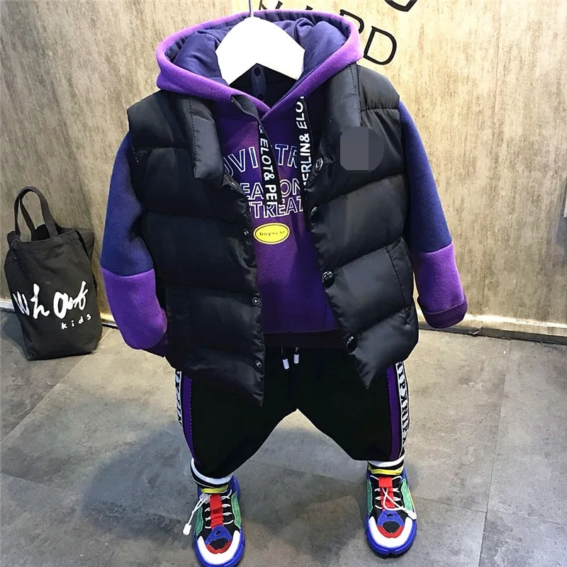 

Winter Children's Thick Color Matching Sweater Sweater with Casual Pants Vest Jacket Cotton Clothes